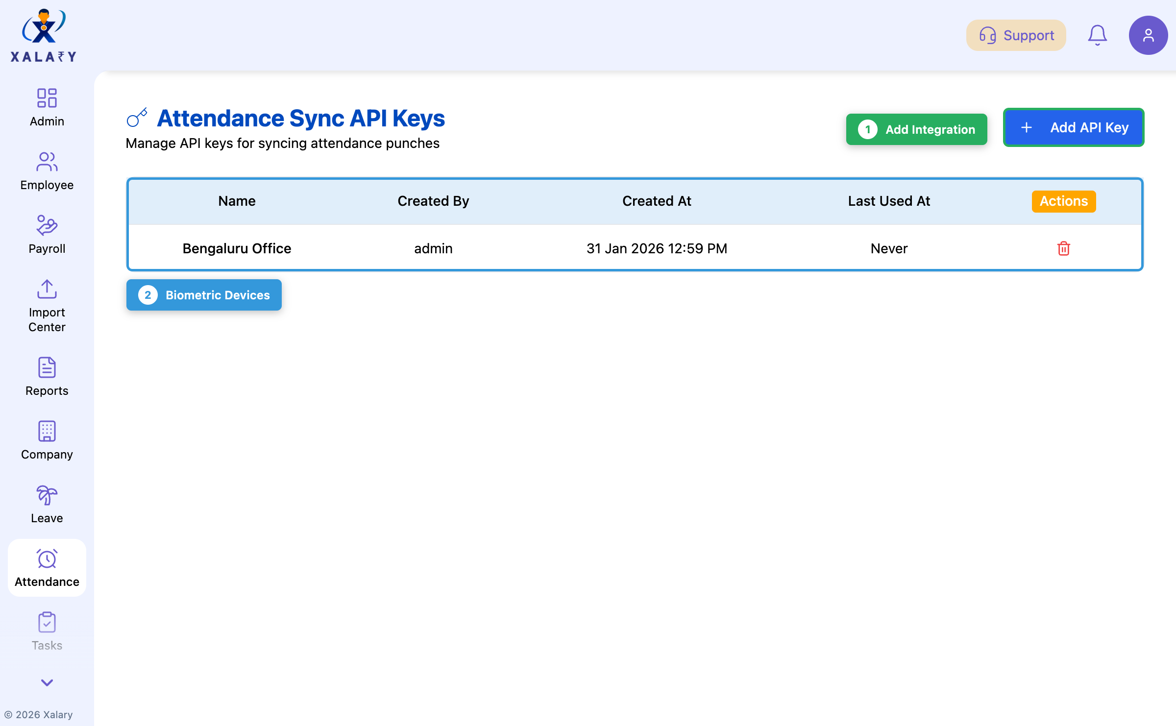 Biometric integration API keys with feature annotations