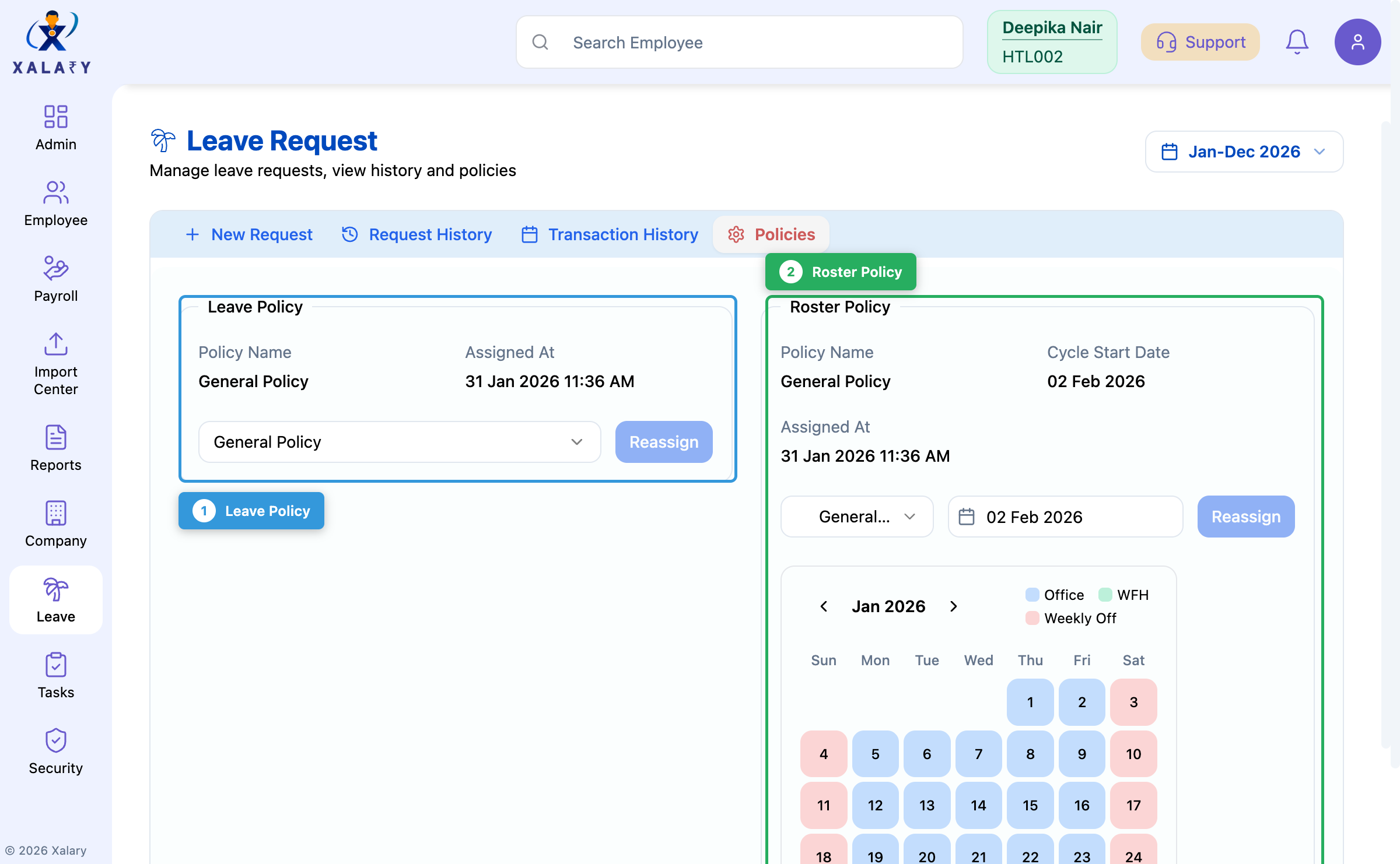 Employee policy assignments with feature annotations