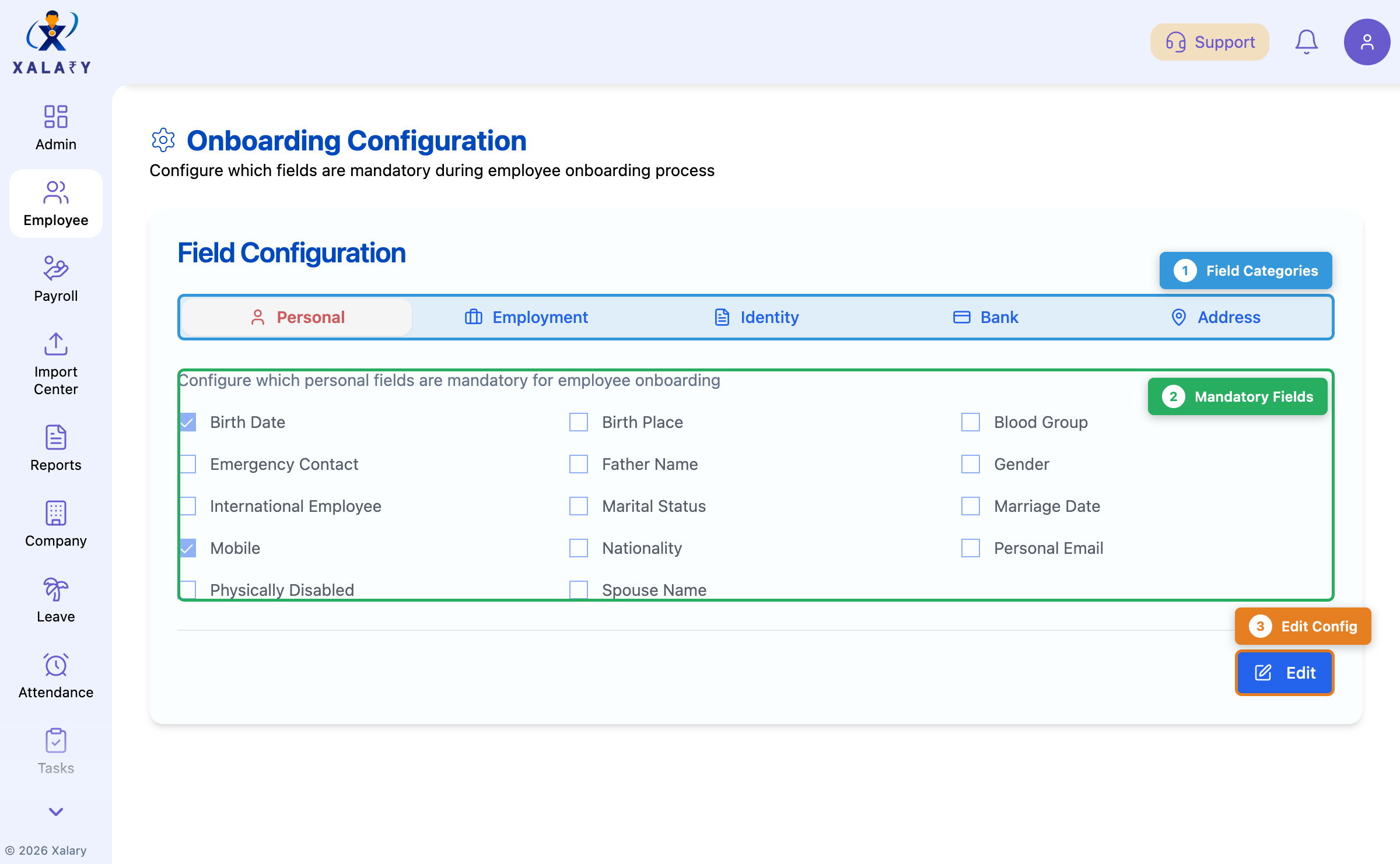 Onboarding field configuration settings